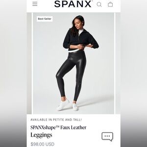 SPANX Faux Leather Leggings Size M, Petite